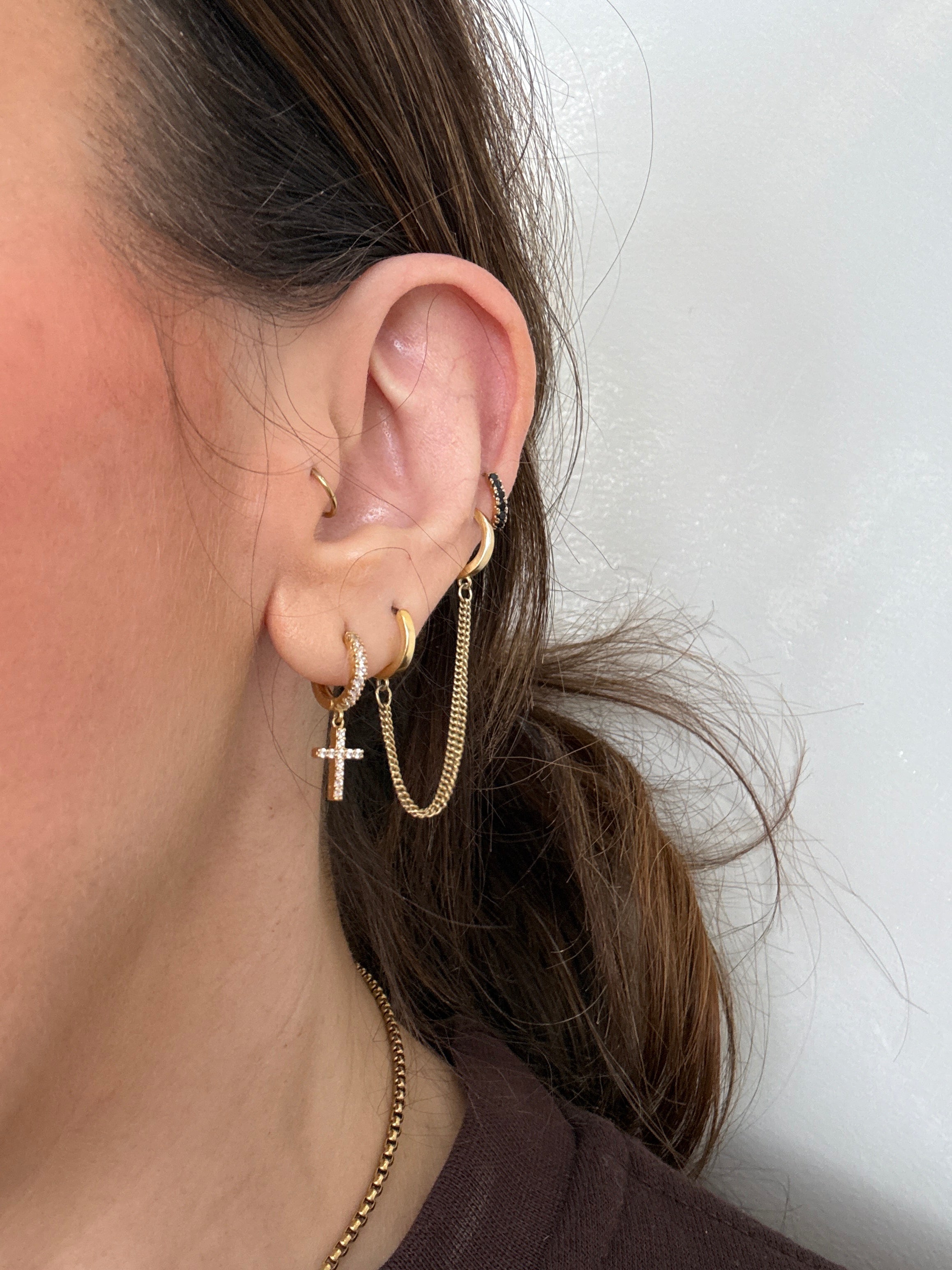 Gold Cross Hoops - Cameo