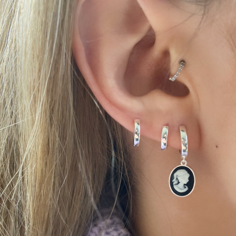 Penelope Silver Cameo Hoop Earrings - Shop Cameo Ltd