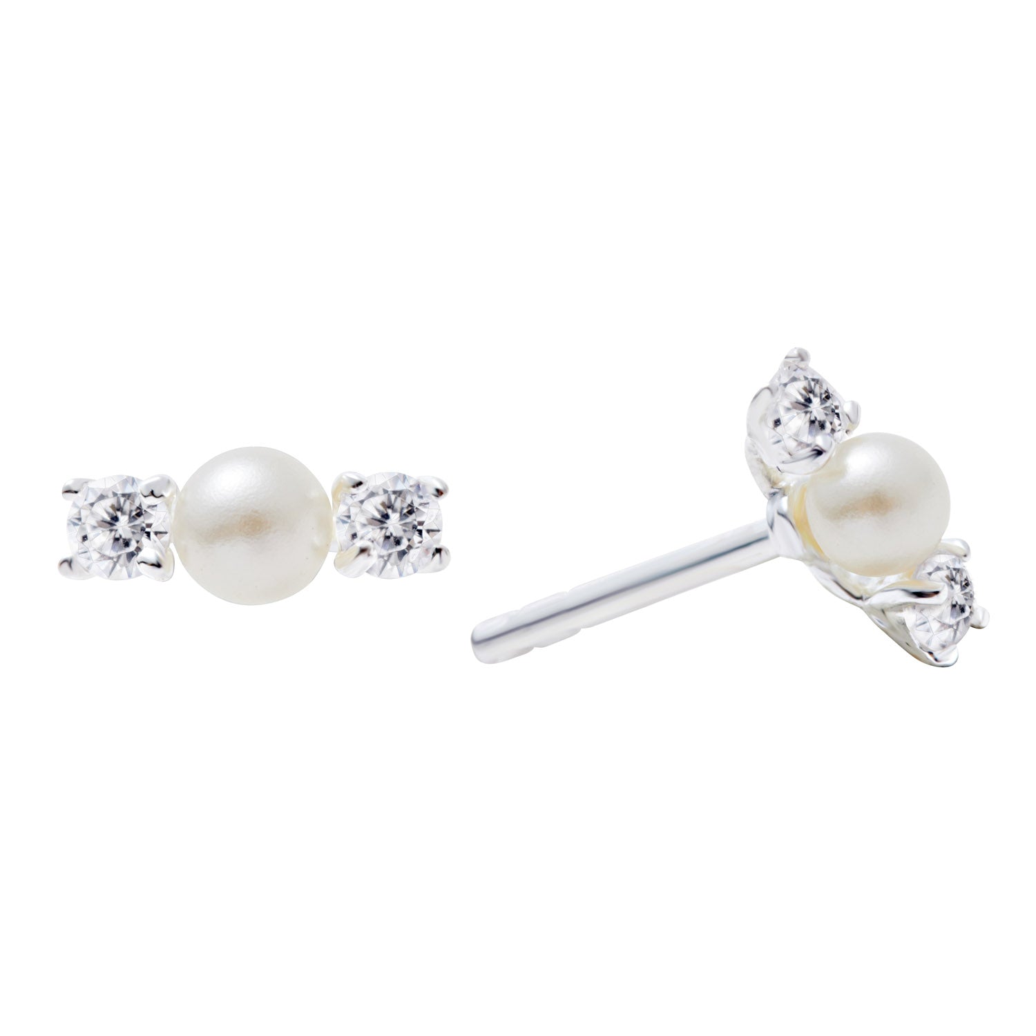 Jasmine Pearl & Gem Trio Silver Stud Earrings - Shop Cameo Ltd