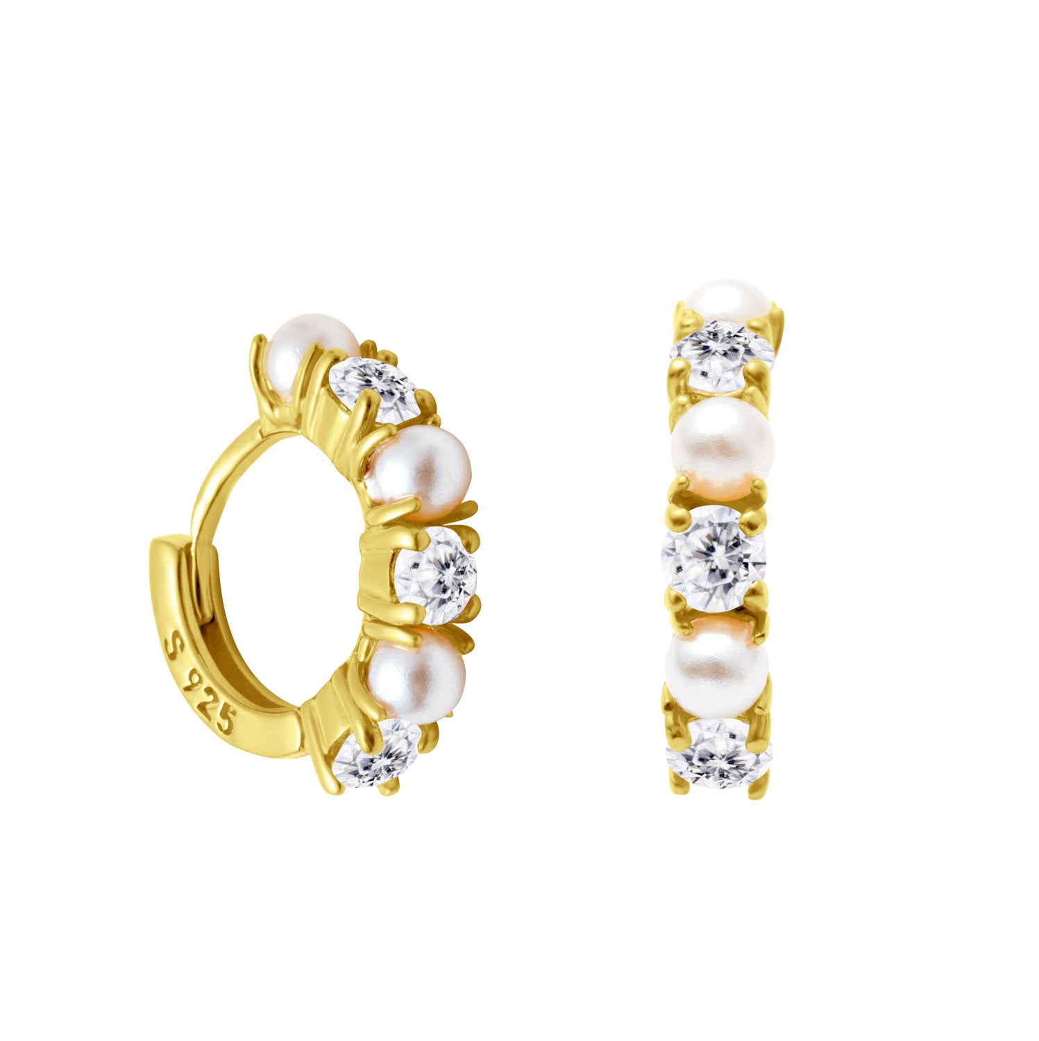 Angelina Pearl & Gem Gold Huggies - Shop Cameo Ltd