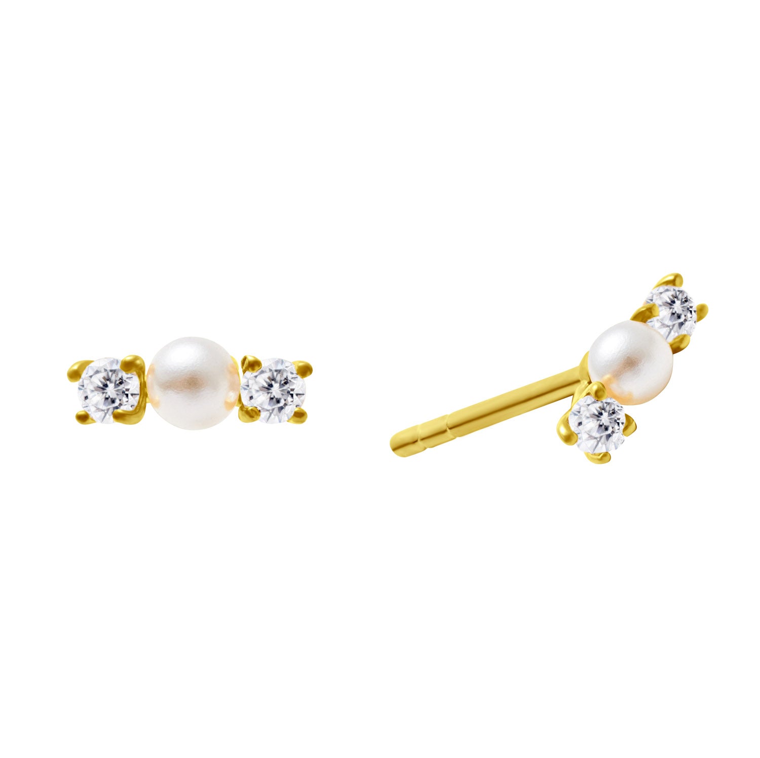 Jasmine Pearl & Gem Trio Gold Stud Earrings - Shop Cameo Ltd