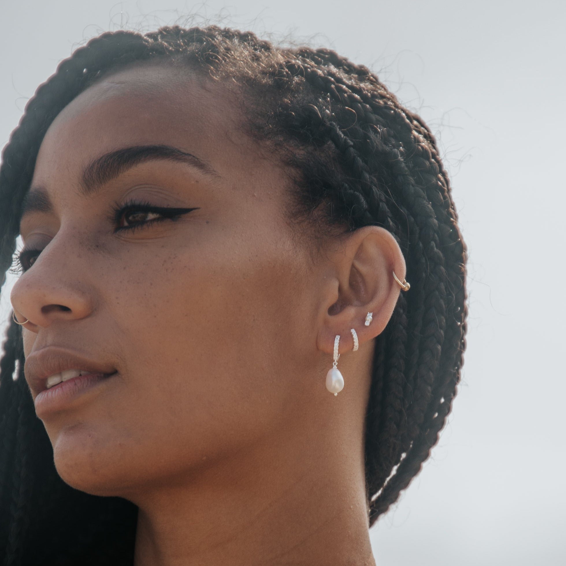 pearl silver hoop earrings