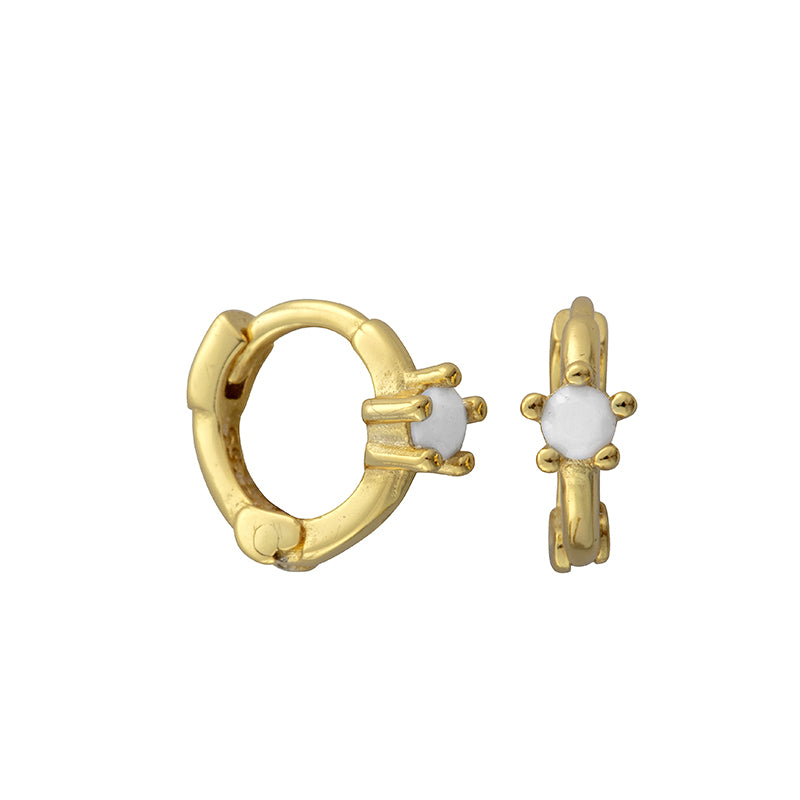 Minnie White Opal Solitaire Gold Huggies - Shop Cameo Ltd
