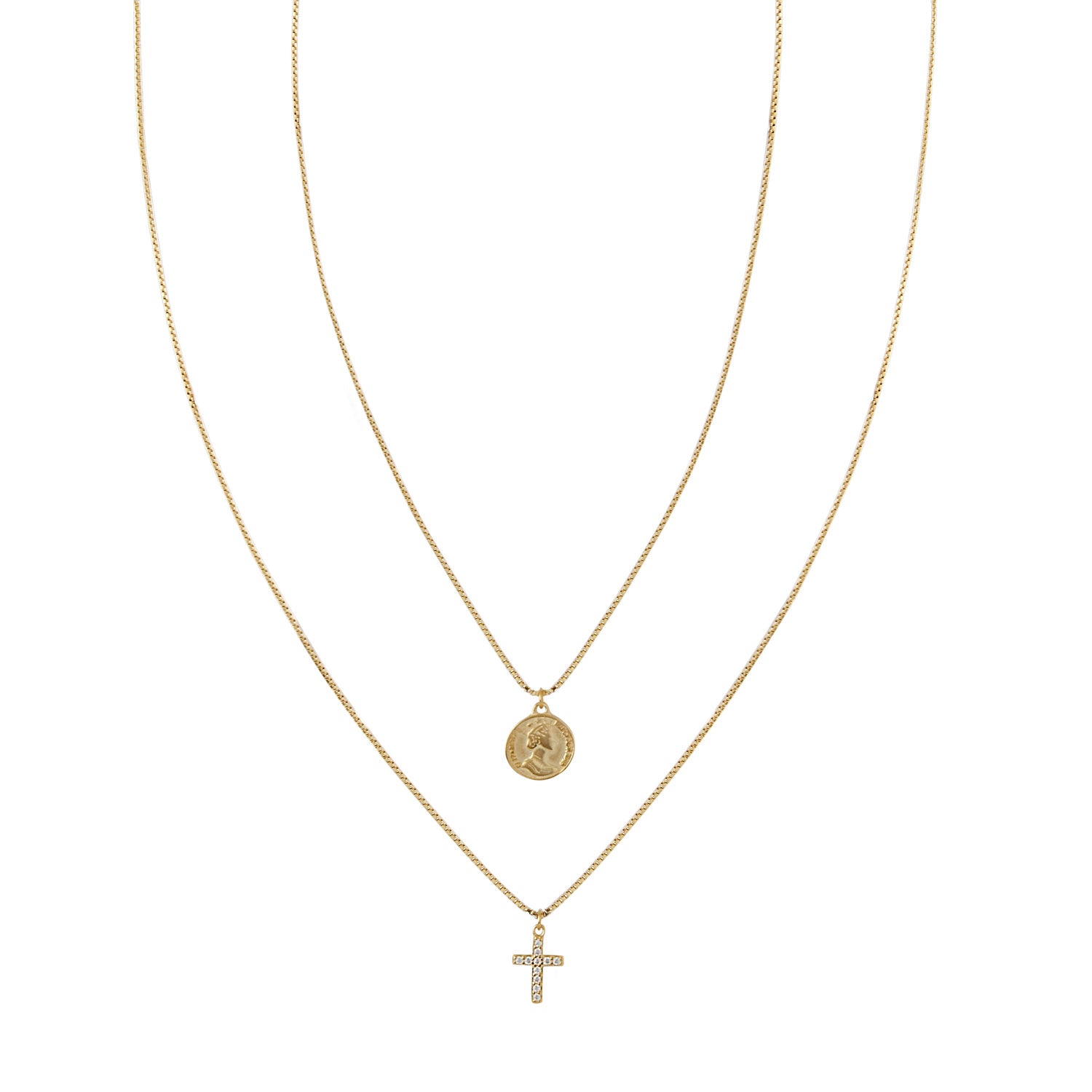 Megan Coin & Cross Gold Necklace - Shop Cameo Ltd