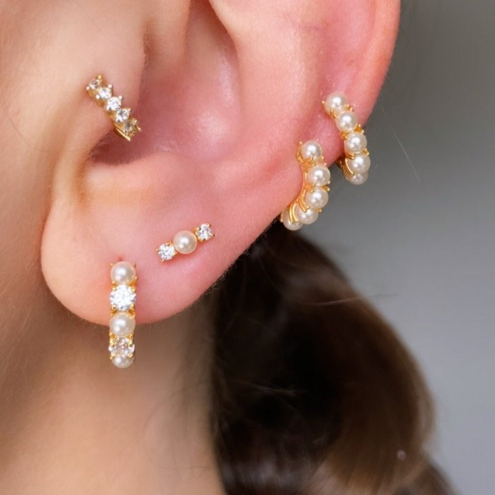 Jasmine Pearl & Gem Trio Gold Stud Earrings - Shop Cameo Ltd