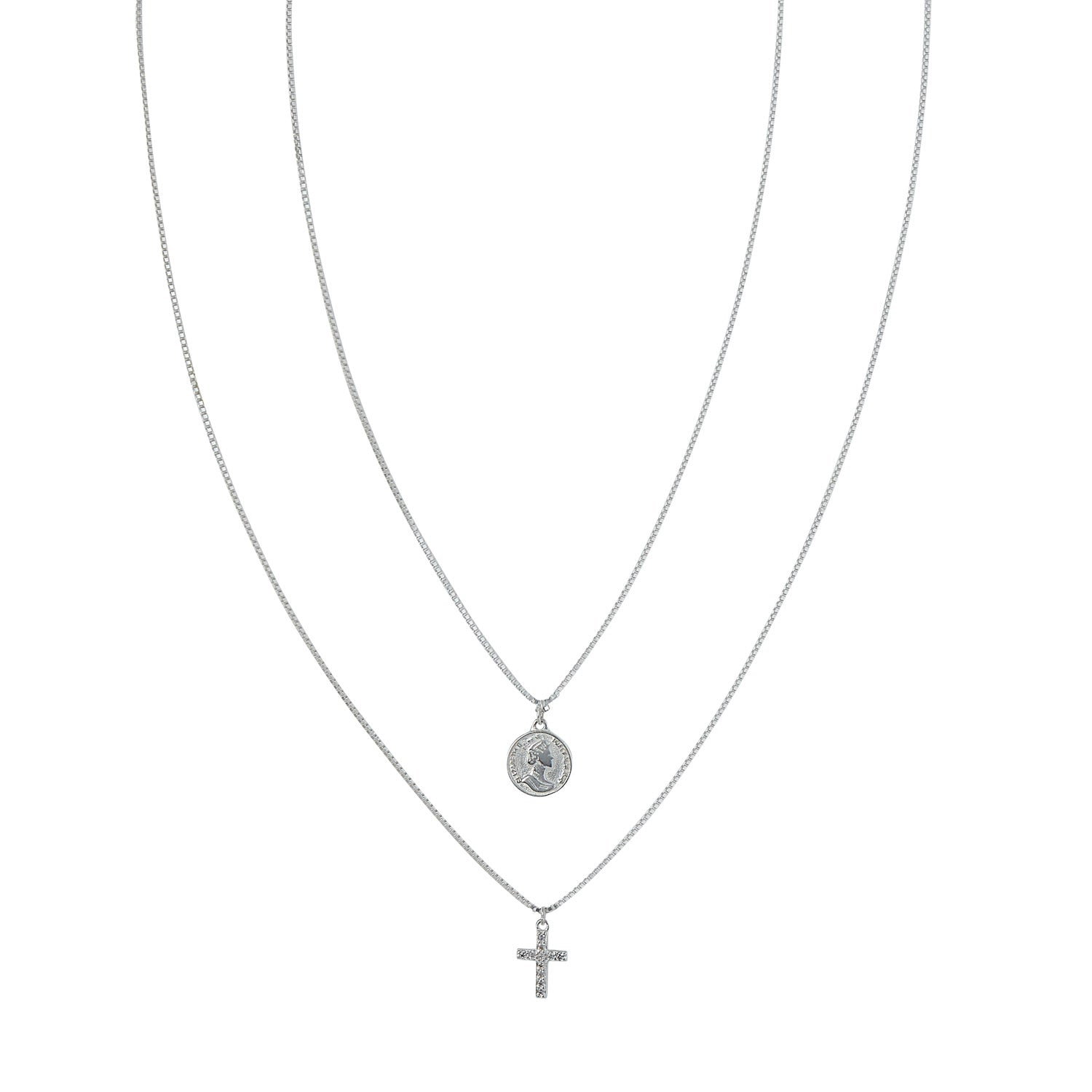Megan Coin & Cross Silver Necklace - Shop Cameo Ltd