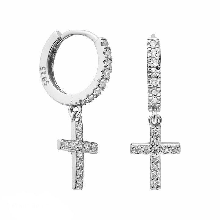 Sadie Silver Cross Hoop Earrings - Shop Cameo Ltd