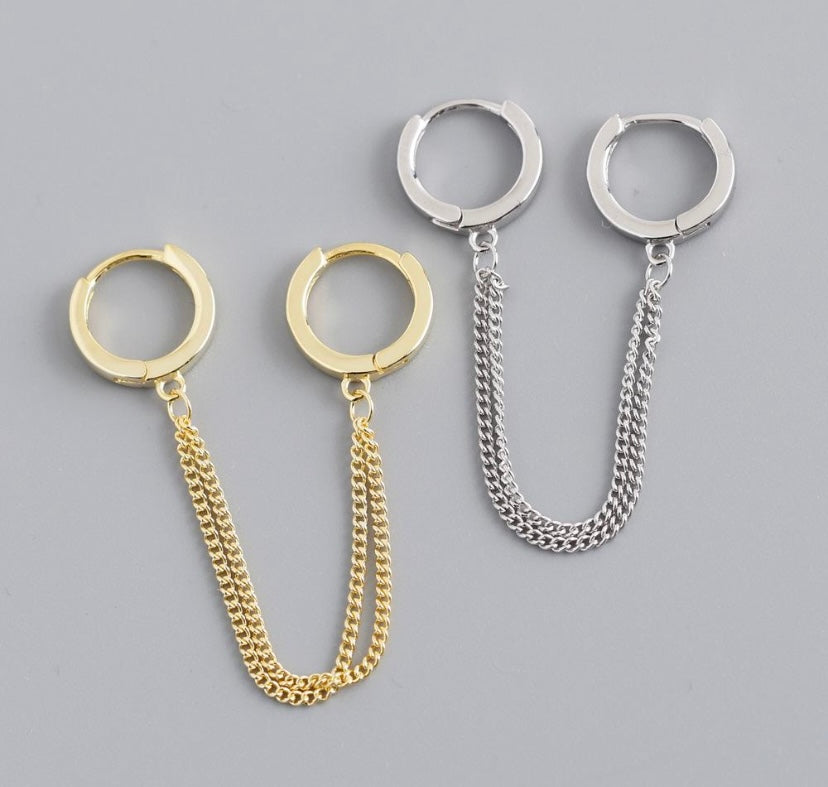 Silver Chain Huggies - Cameo