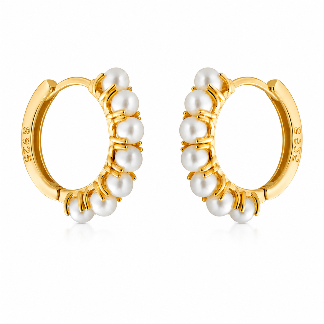 Pearl Gold Hoop Earrings - Cameo