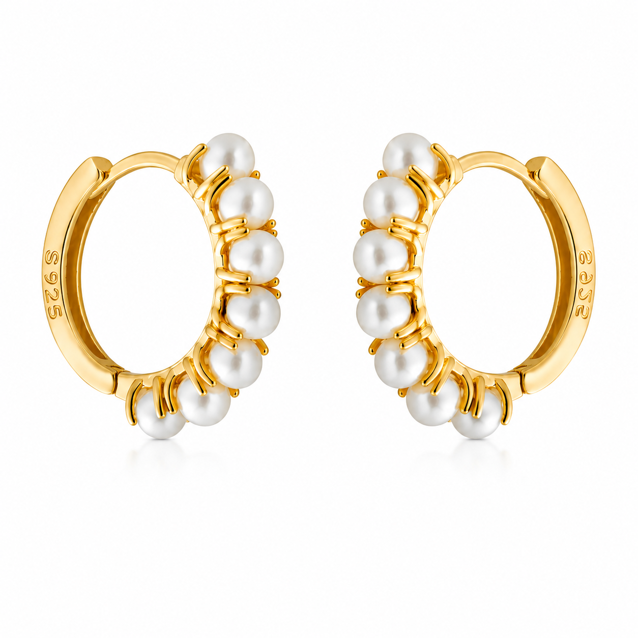 Pearl Gold Hoop Earrings - Cameo