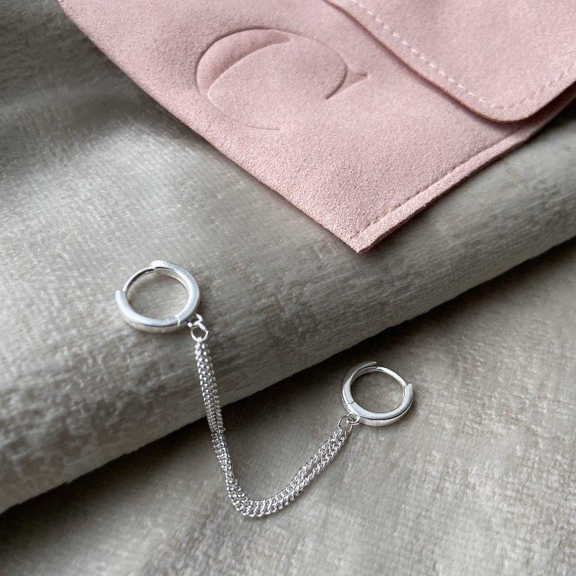 Silver Double Hoop & Chain