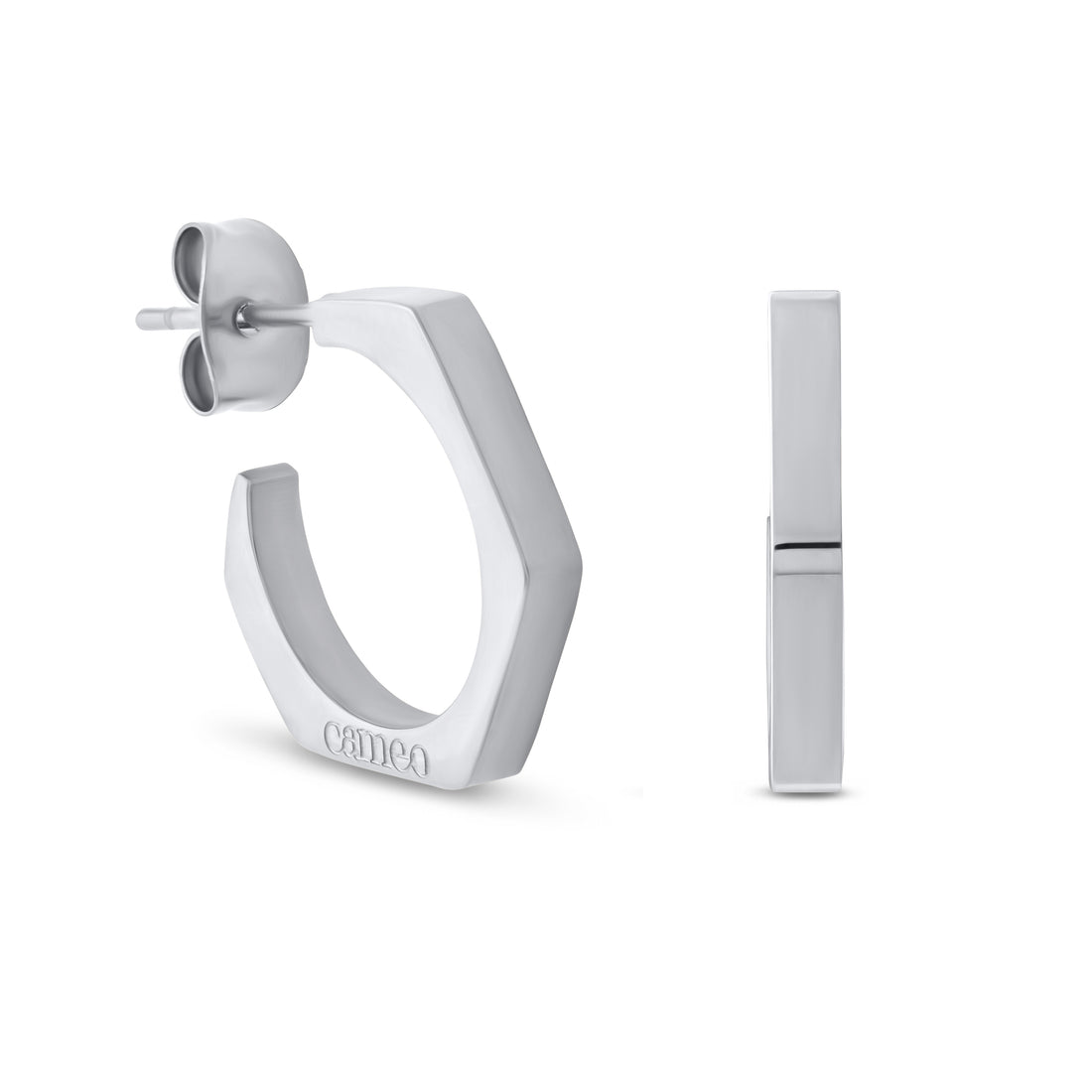 selena silver hexagon hoop earrings