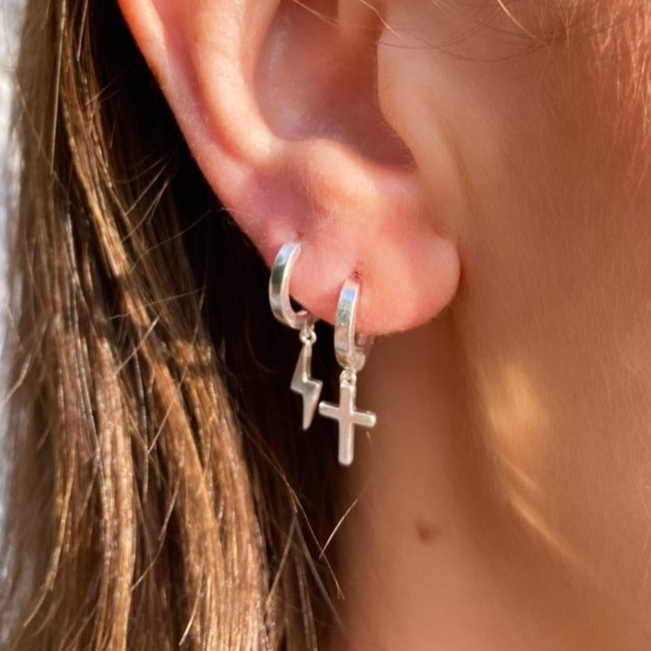 Leni Silver Cross Hoop Earrings - Shop Cameo Ltd