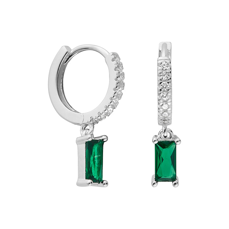 Emerald Silver Hoop Earrings - Shop Cameo Ltd