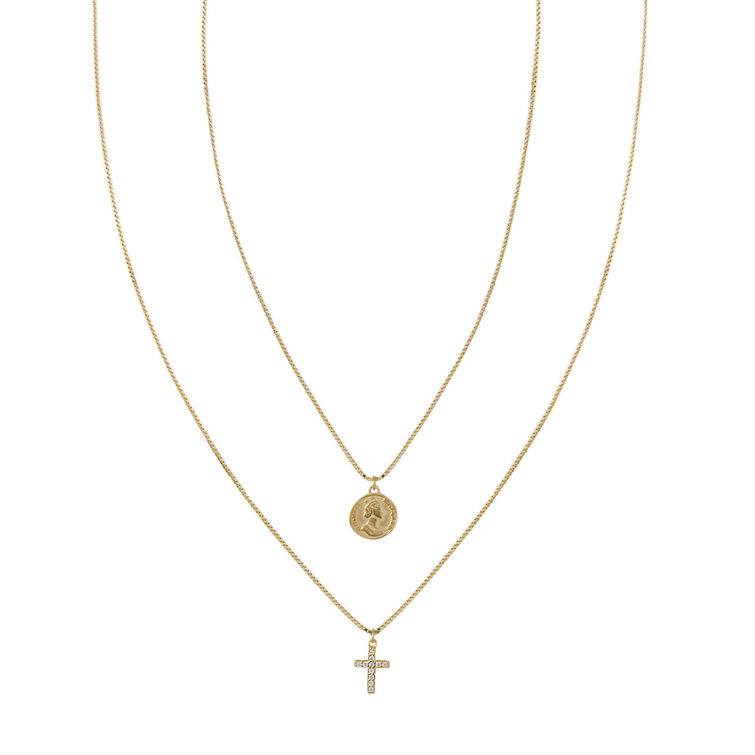 Megan Coin & Cross Gold Necklace - Shop Cameo Ltd