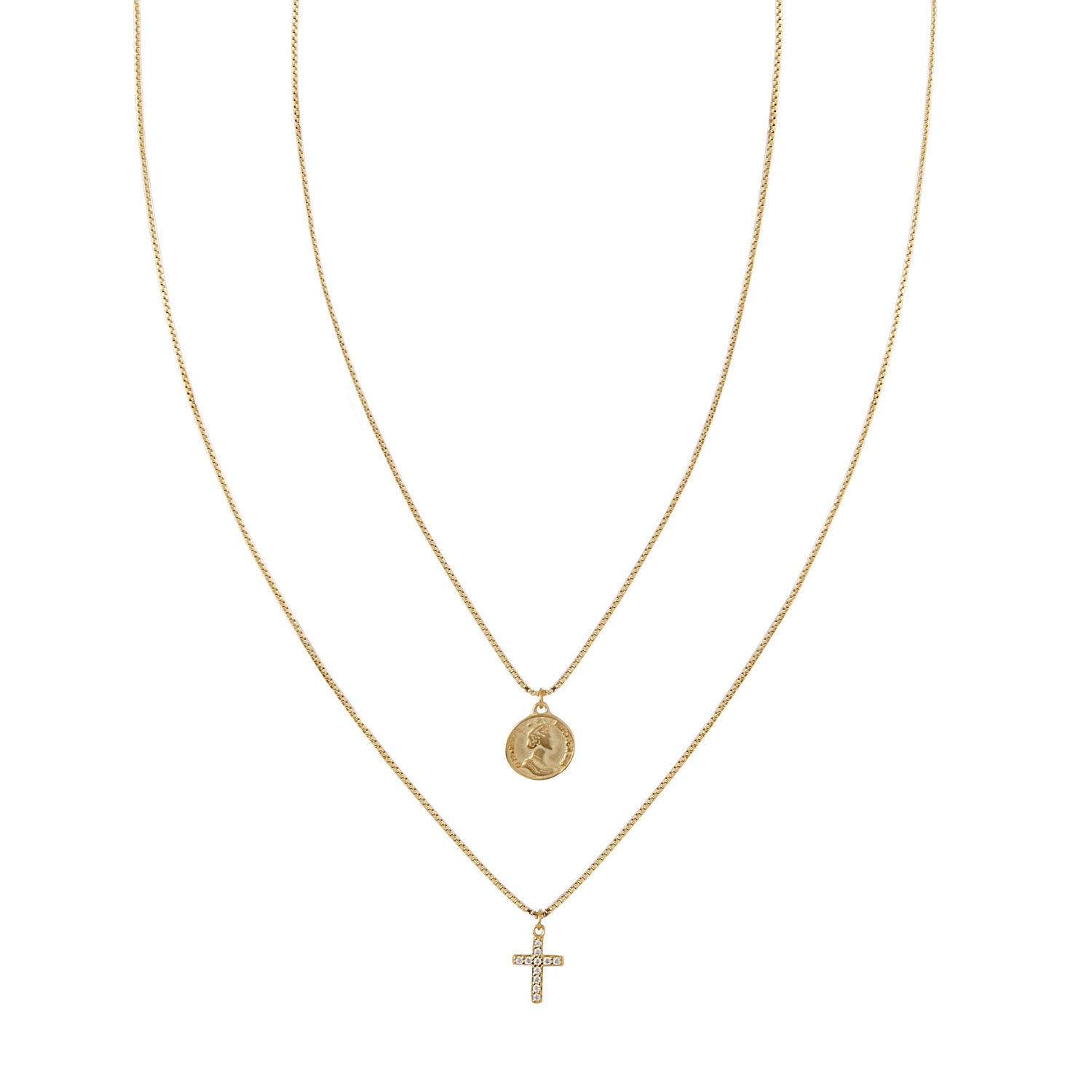 Megan Coin &amp; Cross Gold Necklace - Shop Cameo Ltd