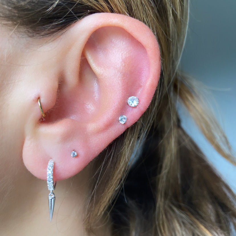 Silver Solitaire Cartilage Set - Cameo