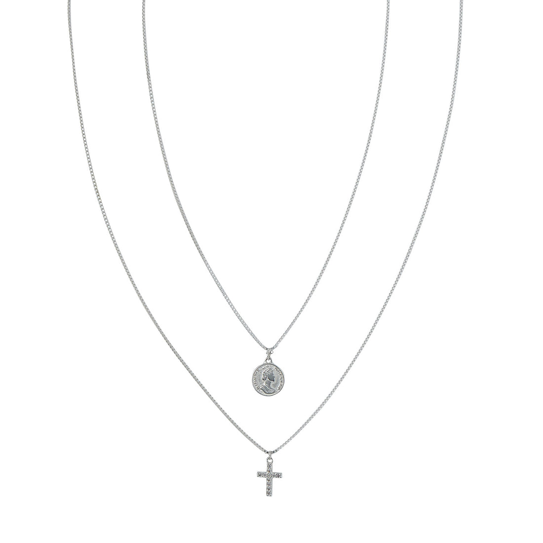 Megan Coin & Cross Silver Necklace - Shop Cameo Ltd