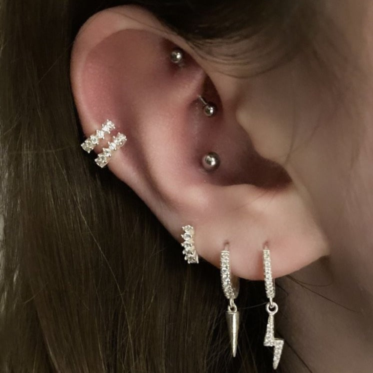 silver minnie huggie earrings