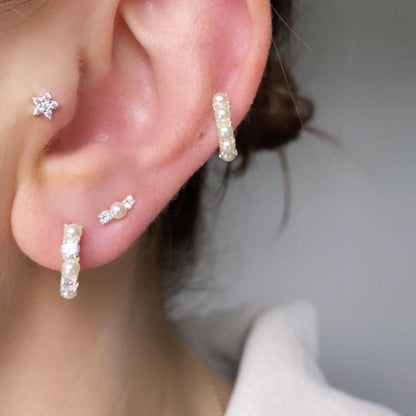 jasmine pearl gem trio silver stud earrings
