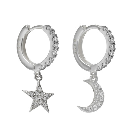 Stella Moon &amp; Star Silver Hoop Earrings - Shop Cameo Ltd