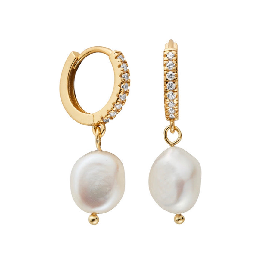 Pearl Gold Hoop Earrings - Cameo