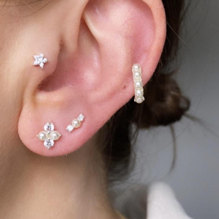 sophia pearl gem silver stud earrings
